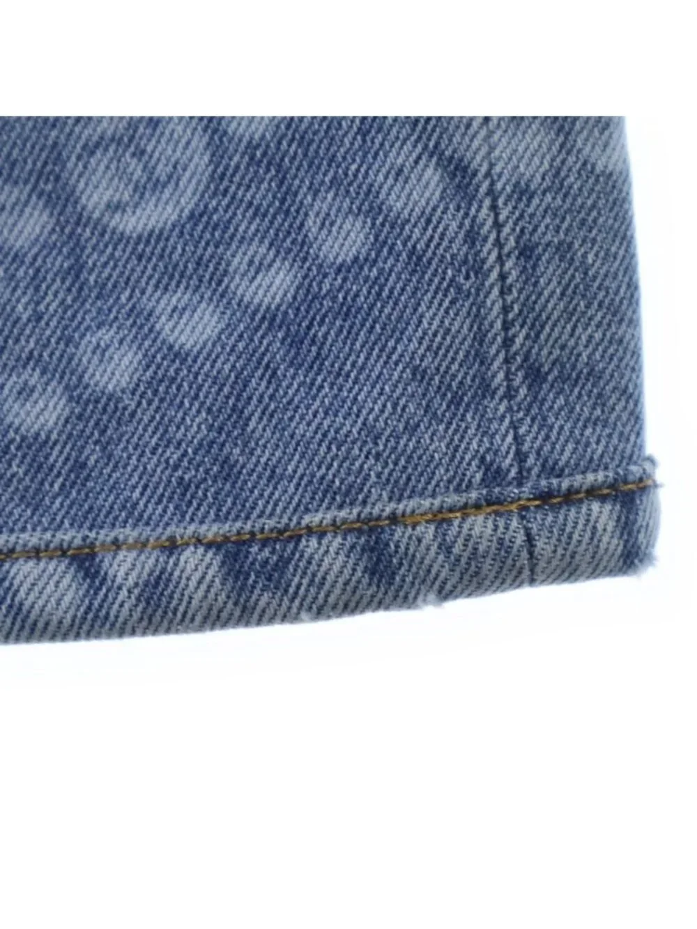 Chanel CC Logo Pearl Print Wide Leg Denim CC Leg All Over Pattern Zip Fly Long